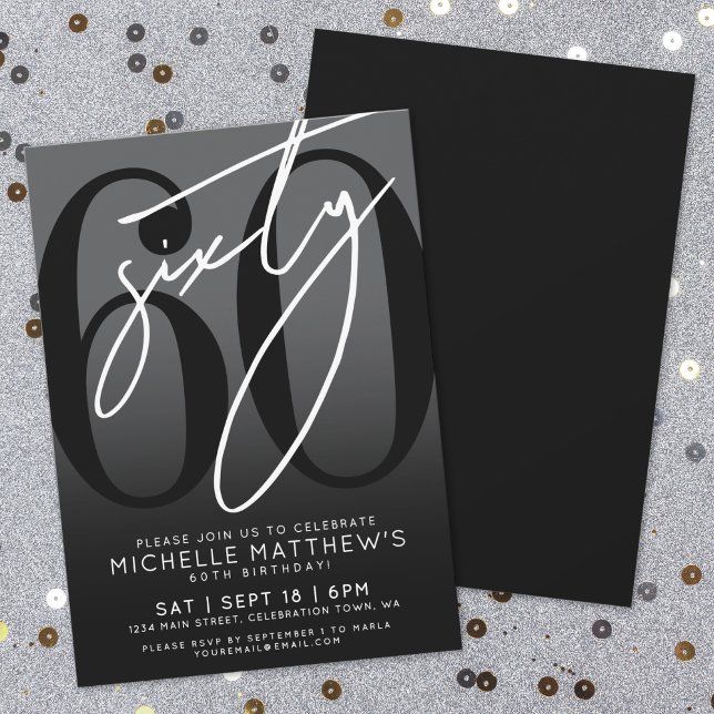 Modern Black 60th Birthday Party Invitation (Modern Black 60th Birthday Party Invitation)