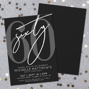 Modern Black 60th Birthday Party Invitation