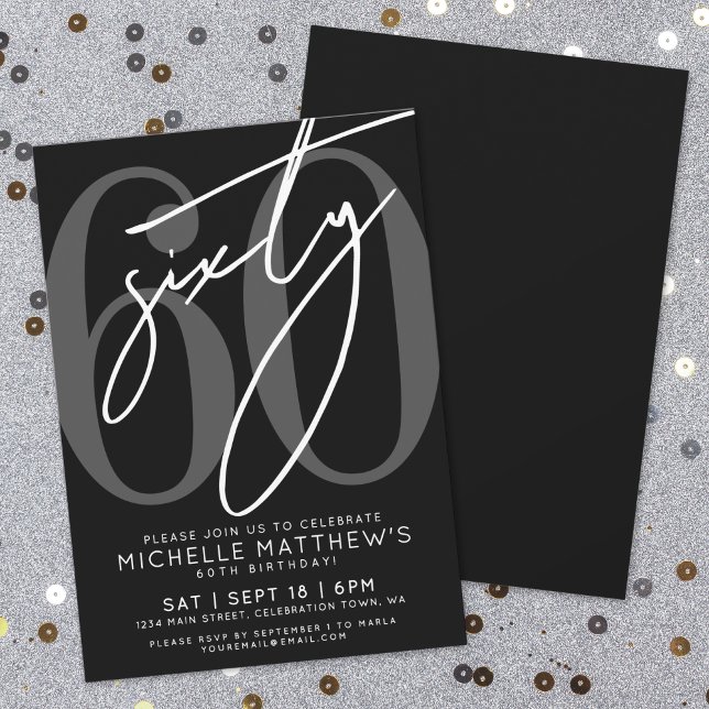 Modern Black 60th Birthday Party Invitation (Modern Black 60th Birthday Party Invitation)