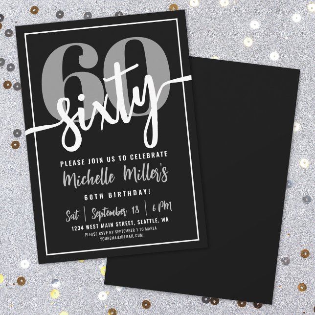Modern Black 60th Birthday Party Invitation (Modern Black 60th Birthday Party Invitation)