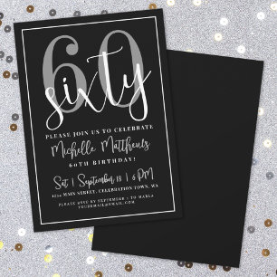 Modern Black 60th Birthday Party Invitation