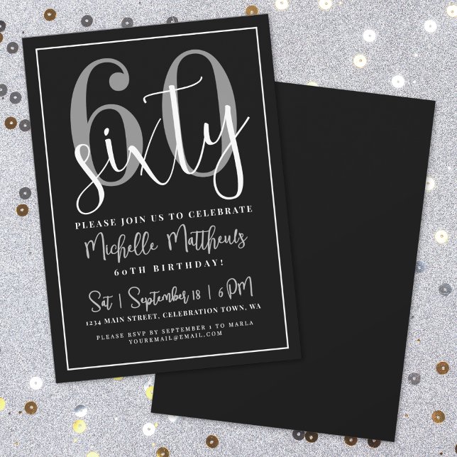 Modern Black 60th Birthday Party Invitation (Modern Black 60th Birthday Party Invitation)