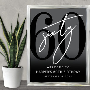 Modern Black 60th Birthday Party Welcome Sign