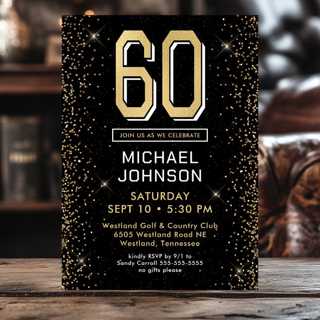 Modern Black 60th Birthday Photo Invitation (Creator Uploaded)