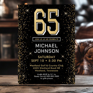 Modern Black 65th Birthday  Invitation