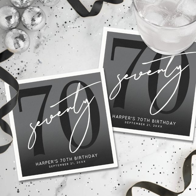 Modern Black 70th Birthday Party Napkin (Modern Black 70th Birthday Party Napkins)
