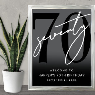 Modern Black 70th Birthday Party Welcome Sign