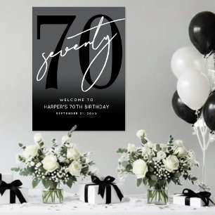 Modern Black 70th Birthday Party Welcome Sign