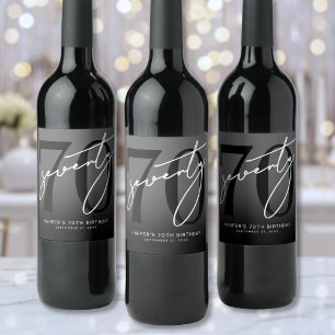 Modern Black 70th Birthday Party Wine Label