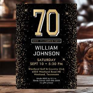 Modern Black 70th Birthday Photo Surprise Party Invitation