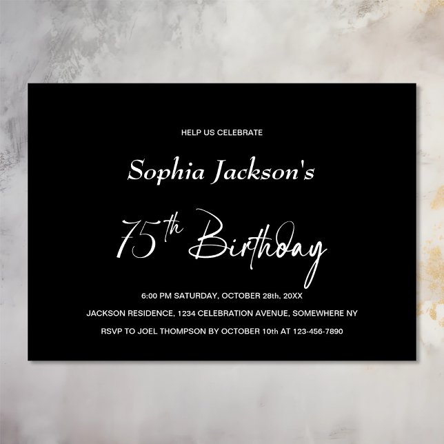 Modern Black 75th Birthday Party Invitation (Creator Uploaded)