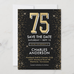 Modern Black 75th Birthday Save The Date