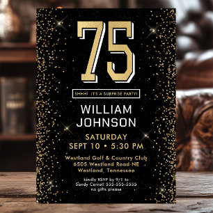 Modern Black 75th Birthday Surprise Party Invitation