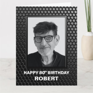 Modern Black 80th Birthday Custom Photo Greeting Card