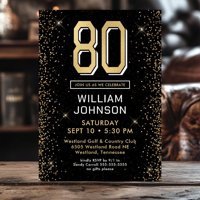 Modern Black 80th Birthday  Invitation (Creator Uploaded)