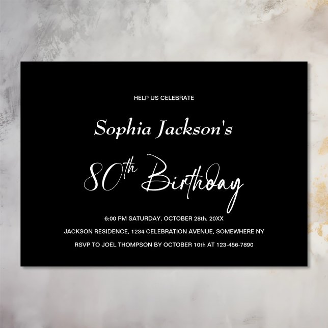 Modern Black 80th Birthday Party Invitation (Creator Uploaded)