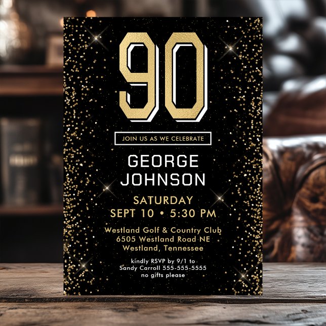 Modern Black 90th Birthday Photo  Invitation (Creator Uploaded)