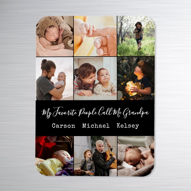 Modern Black 9 Photo Collage for Grandpa Magnet (Creator Uploaded)