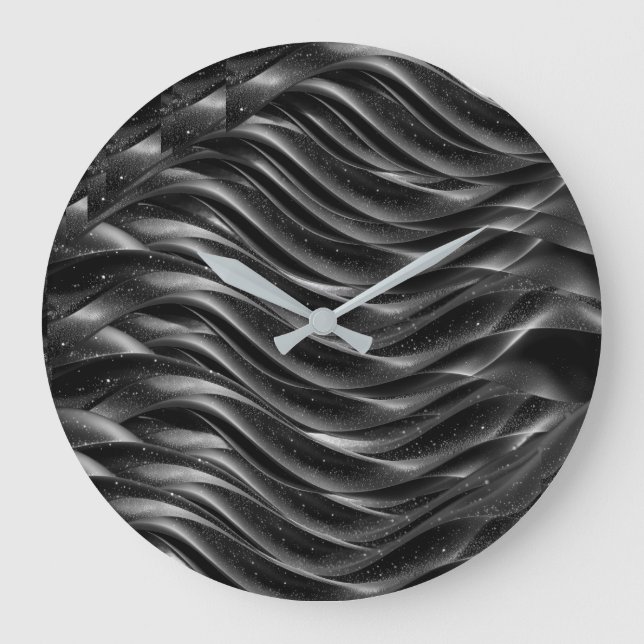 Modern Black Abstract Wave Wall Clock | Minimalist (Front)