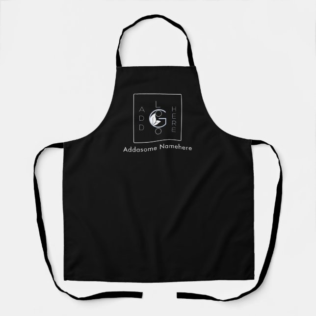 Modern Black Add Your Logo Business Marketing  Apron (Front)