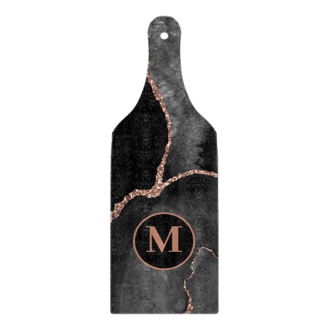 Modern Black Agathe Marble Monogram Cutting Board (Front)