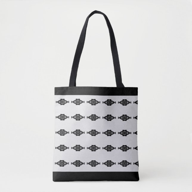 Modern Black & Almost White Pattern Tote Bag (Front)