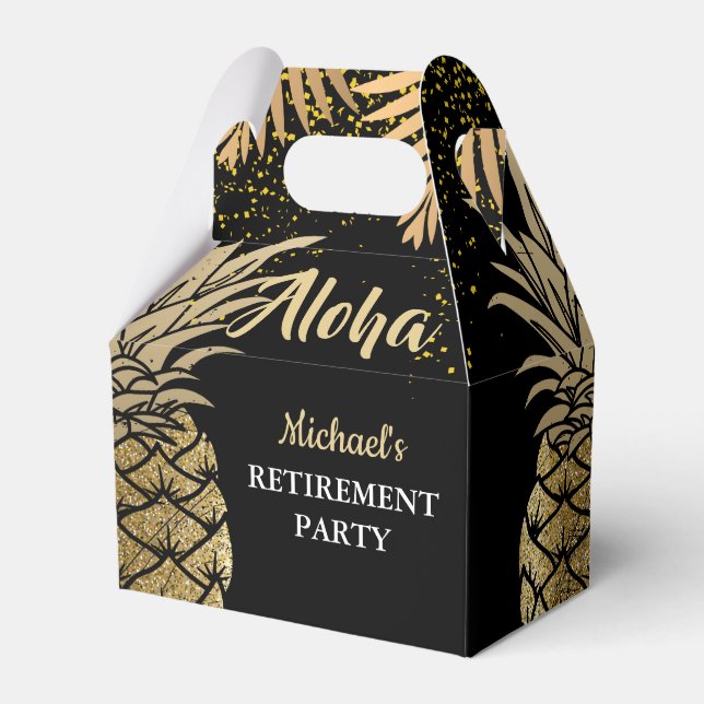 Modern Black Aloha Tropical Pineapple Retirement Favour Box (Front Side)