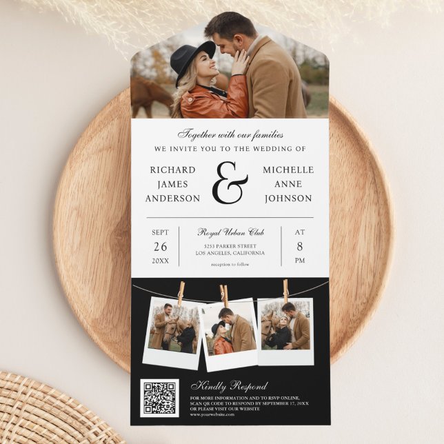 Modern Black Ampersand Photo QR Code Wedding All In One Invitation (Creator Uploaded)