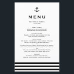 Modern Black Anchor Nautical Wedding Menu Card<br><div class="desc">Modern and classic menu card perfect for nautical theme weddings and other events. It features a black anchor illustration,  classic typography and stripes pattern. The texts are fully editable. Personalise by adding names,  date,  time and other menu details.</div>