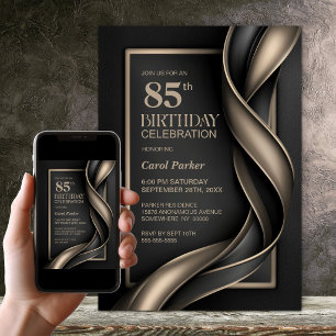 Modern Black and Beige 85th Birthday Party Invitation