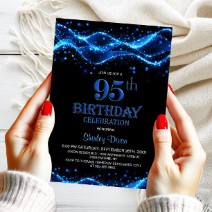 Modern Black and Blue 95th Birthday Party Invitation