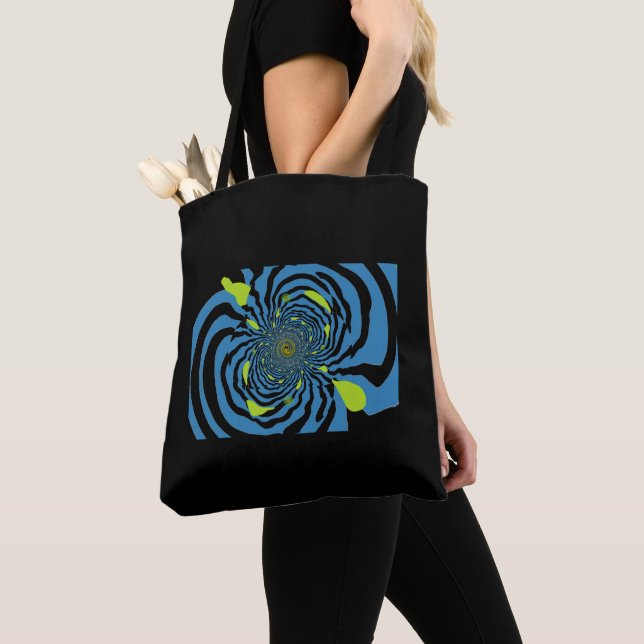 Modern Black and Blue Fractal Pattern Tote Bag (Close Up)