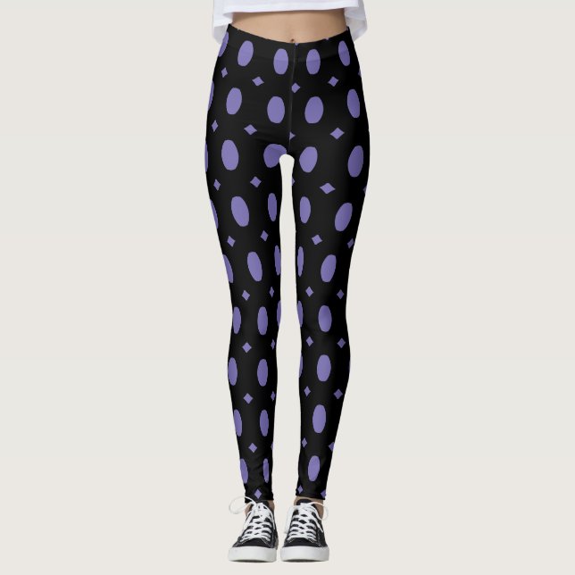 Modern Black and Blue Oval Pattern Leggings (Front)