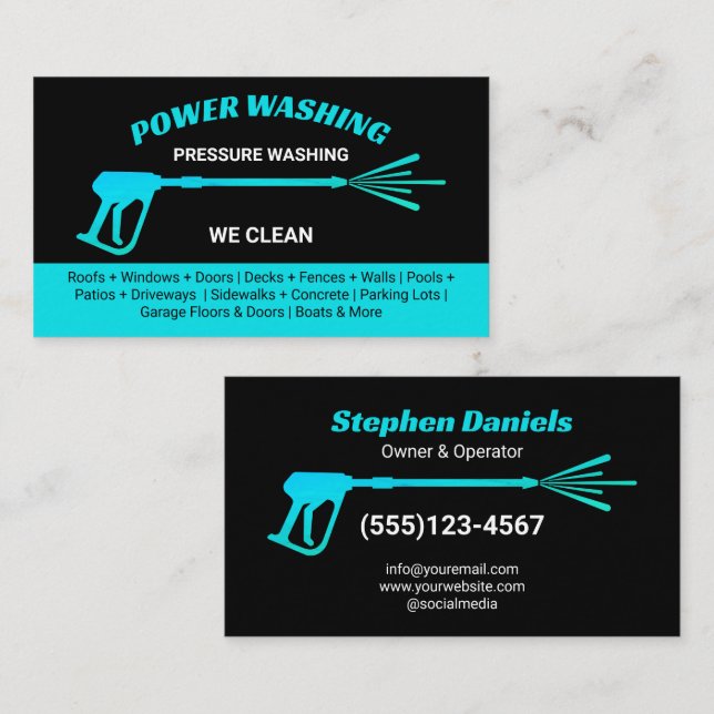 Modern Black and blue Pressure Washing Cleaning Business Card (Front/Back)