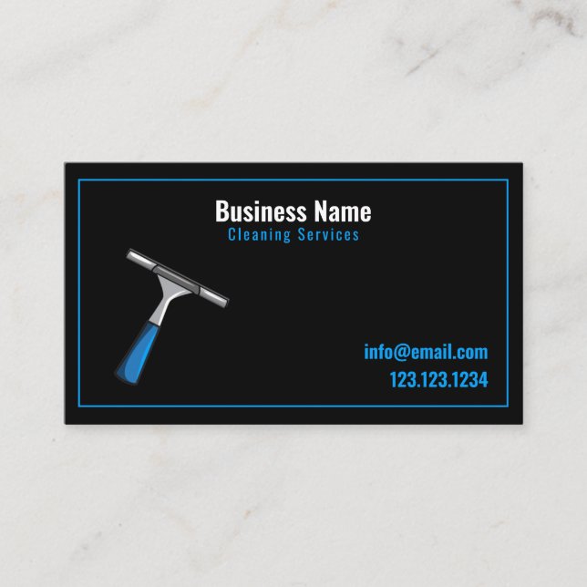 Modern Black and Blue Squeegee Window Cleaning Business Card (Front)