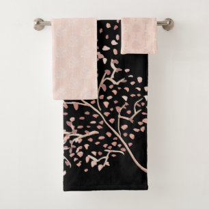 Modern Black And Blush Abstract Branch Bath Towel Set