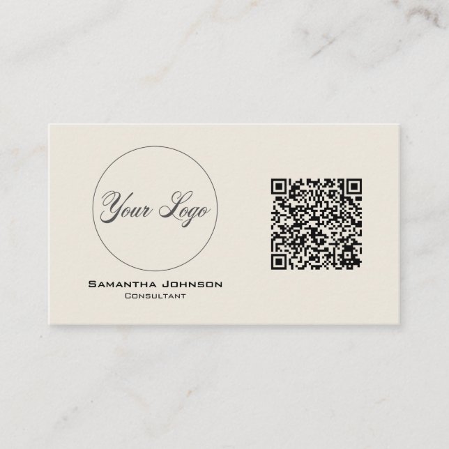 Modern Black And Cream QR Code Business Card (Front)