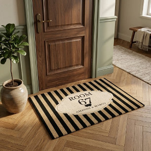 Modern Black and Cream Vertical Stripe Custom Doormat