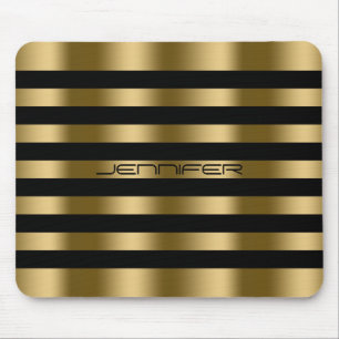 Modern Black And Faux Gold Stripes Pattern Mouse Pad