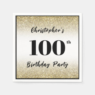 Modern Black and Gold 100th Birthday Party Custom  Napkin