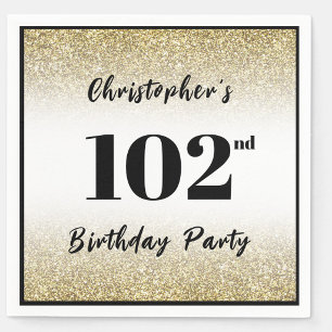 Modern Black and Gold 102nd Birthday Party Custom Napkin