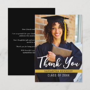 Modern Black and Gold 2025 Graduation Photo Thank You Card