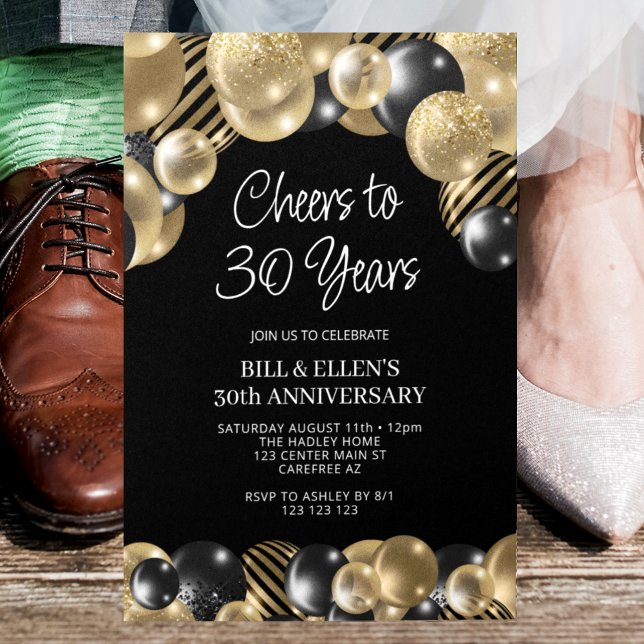 Modern Black and Gold 30th Anniversary Invitation (Creator Uploaded)
