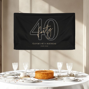 Modern Black and Gold 40th Birthday Banner