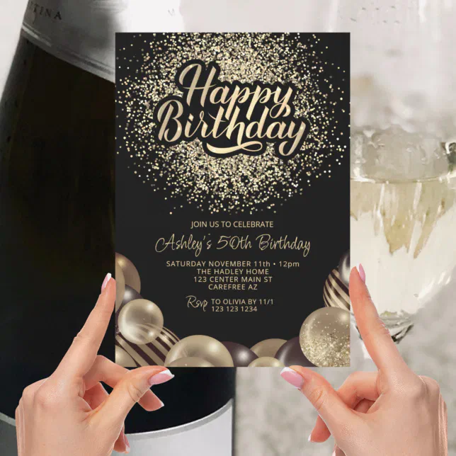 Modern Black And Gold 50th Birthday Invitation Zazzle