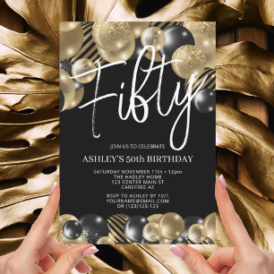 Modern Black and Gold 50th Birthday Invitation