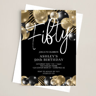 Modern Black and Gold 50th Birthday Invitation