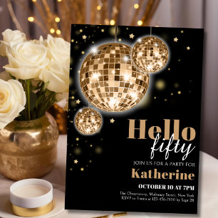 Modern Black and Gold 50th Birthday Invitation