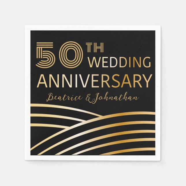 Modern Black and Gold 50th Wedding Anniversary Napkin (Front)