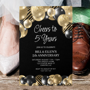 Modern Black and Gold 5th Anniversary Invitation